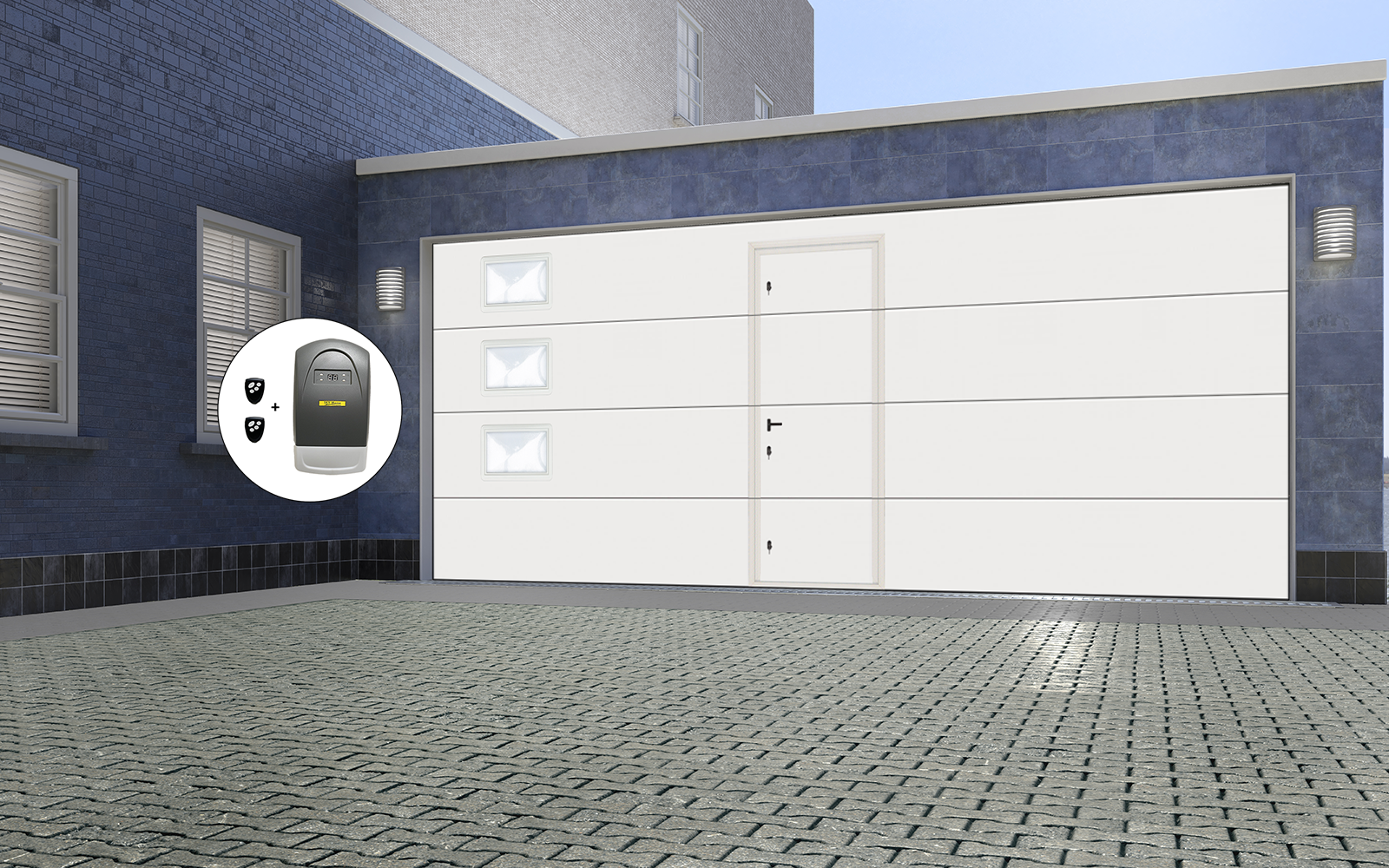 Porte de garage sectionnelle Lisse 5000 x 2000 avec portillon et hublots (3)